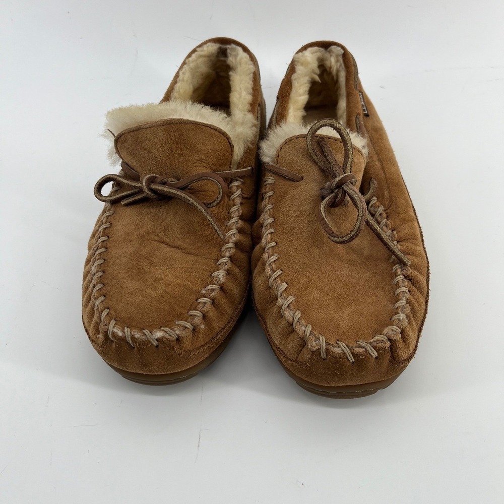 L.L.Bean Wicked Good Moccasins Brown Shearling Suede Slippers Womens Size 9